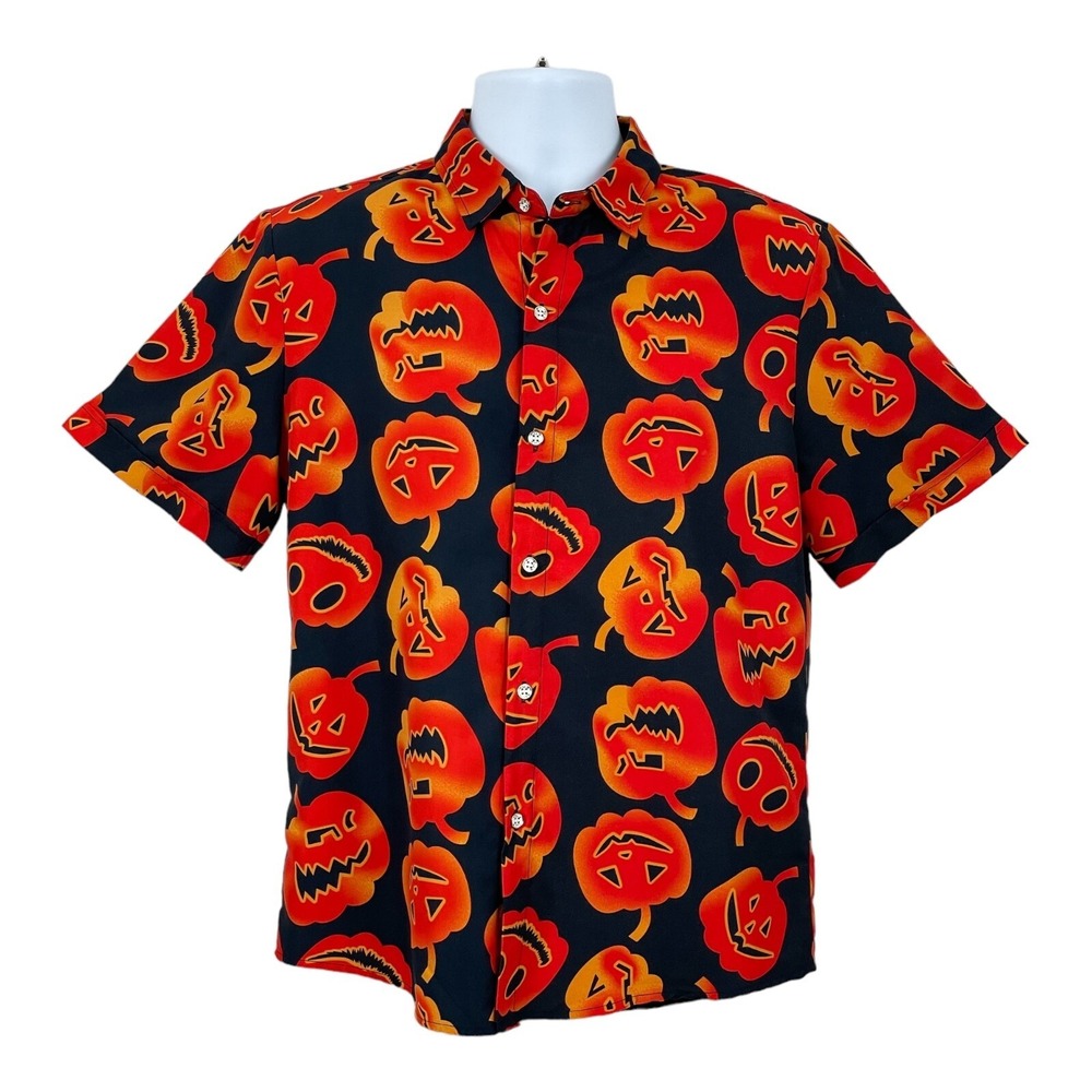 SSLR Halloween Pumpkin Button Shirt MEN'S Size SMALL Lightweight Short Sleeve